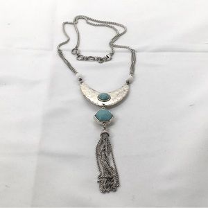 Vintage Lucky Brand, Silver And Turquoise Reversible Long Necklace